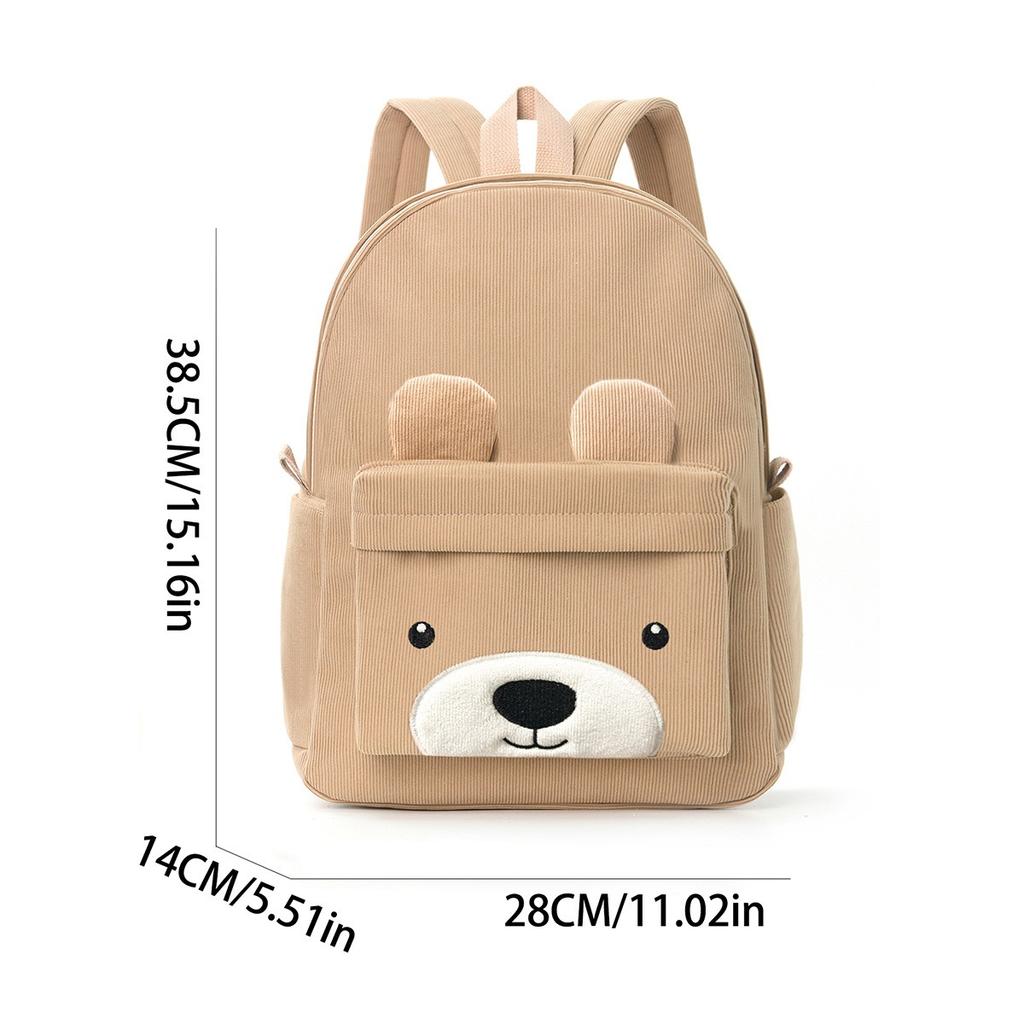 Corduroy Children's Backpack Elementary School Bag Fashi Casual Bear Backpack Large Capacity Backpack
