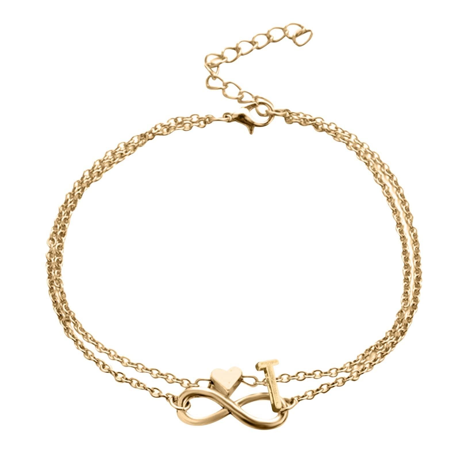 

Двойная цепочка для ног с буквами, бесконечная цепочка любви, женская цепочка для ног, летний подарок, пляжный подарок для мамы T золотой
