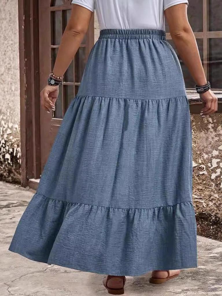 2025 Cross-Border Summer Plus Size Women's Solid Color Swing Skirt - Casual, Comfortable for Travel & Daily Wear