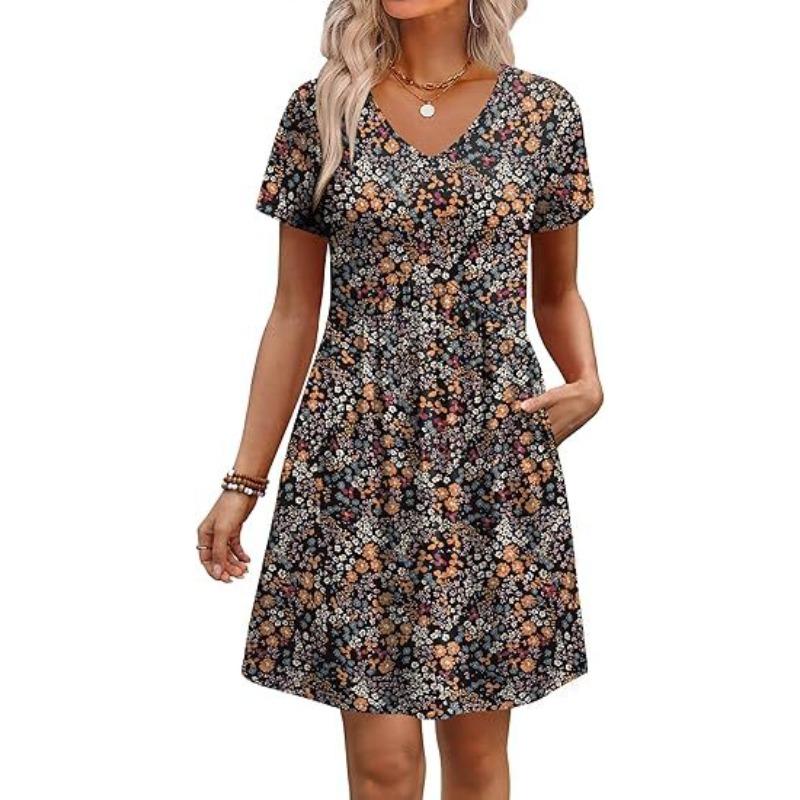 IHUASU Fashion Summer Spring Short Sleeve V-Neck Casual Dresses Unique Design