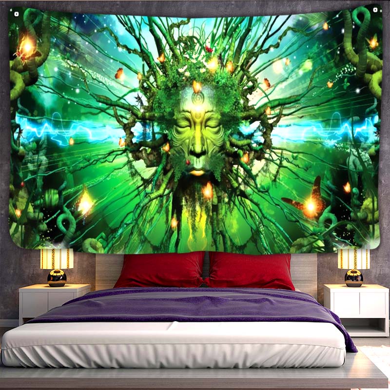 Psy Backdrop Owl Psychedelic Tapestry Blacklight Wall Hanging Goa Party Visual Art Esign Bohemia Mystical Witchcraft Home Decor