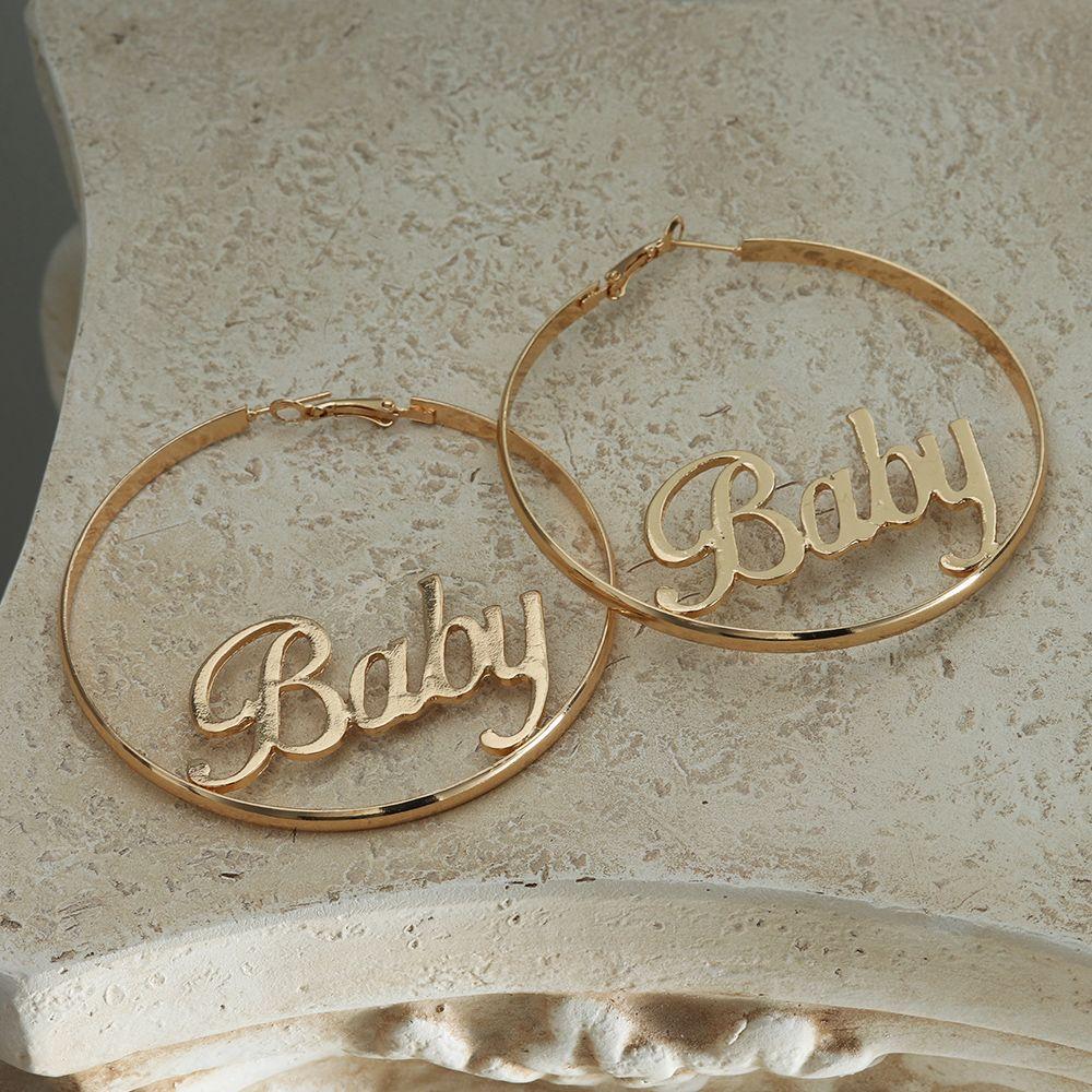 Party Gold Hip-hop Jewelry Gift Hyperbole Large Circle Femme Baby Letter Round Hoop Earrings