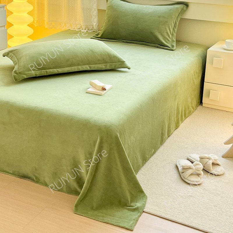 Newly Solid Color Soft Flannel Flat Sheet Winter Warm Home Bedding Bed Sheet for Single Double Bed Flat Bed Sheet Home Textile