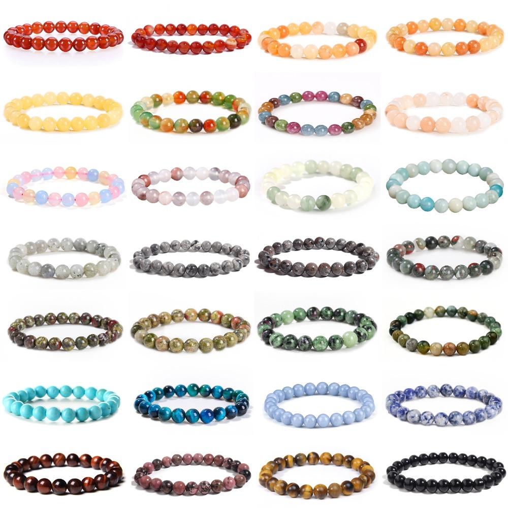Natural 6MM Fashion Stone Bracelets Tourmaline Amethyst Amazonite Moonstone Citrine Quartz For Women Jewelry Charm Cute Gift