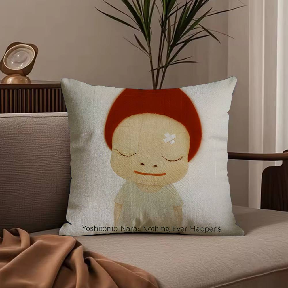 Yoshitomo N-Nara Movie Pillow Case Anti-dustmite Pillowcase Invisible zipper silky short plush Sofa cushion cover