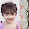 Girls Headband Long Sheer Ribbon Adjustable Faux Pearl Decoration Princess Flower Kids Headpiece Wedding Party Hair Accessories Birthday Gift
