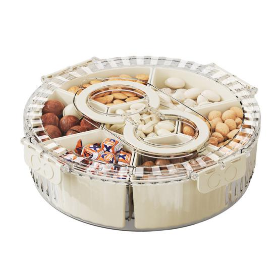 Refrigerator Storage Box with 6/7 Dividers Sealing Lid 360-Degree Rotating Tray Vegetables Shrimp Cocktails Party Appetizers Organizer C