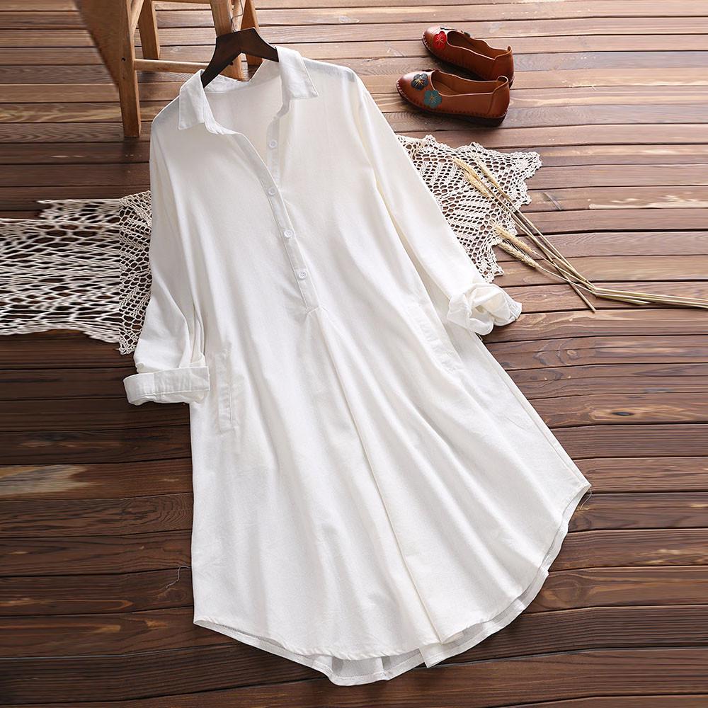 Women's Long Sleeve Plus Size Loose Casual Pocket Button Tops Shirt Blouse