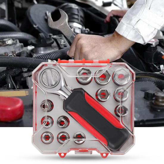 Interchangeable Ratchet Wrench with Non Slip Handle Universal 1/4 Inch Drive Impact Sockets 4-13mm Metric Socket Wrench Set