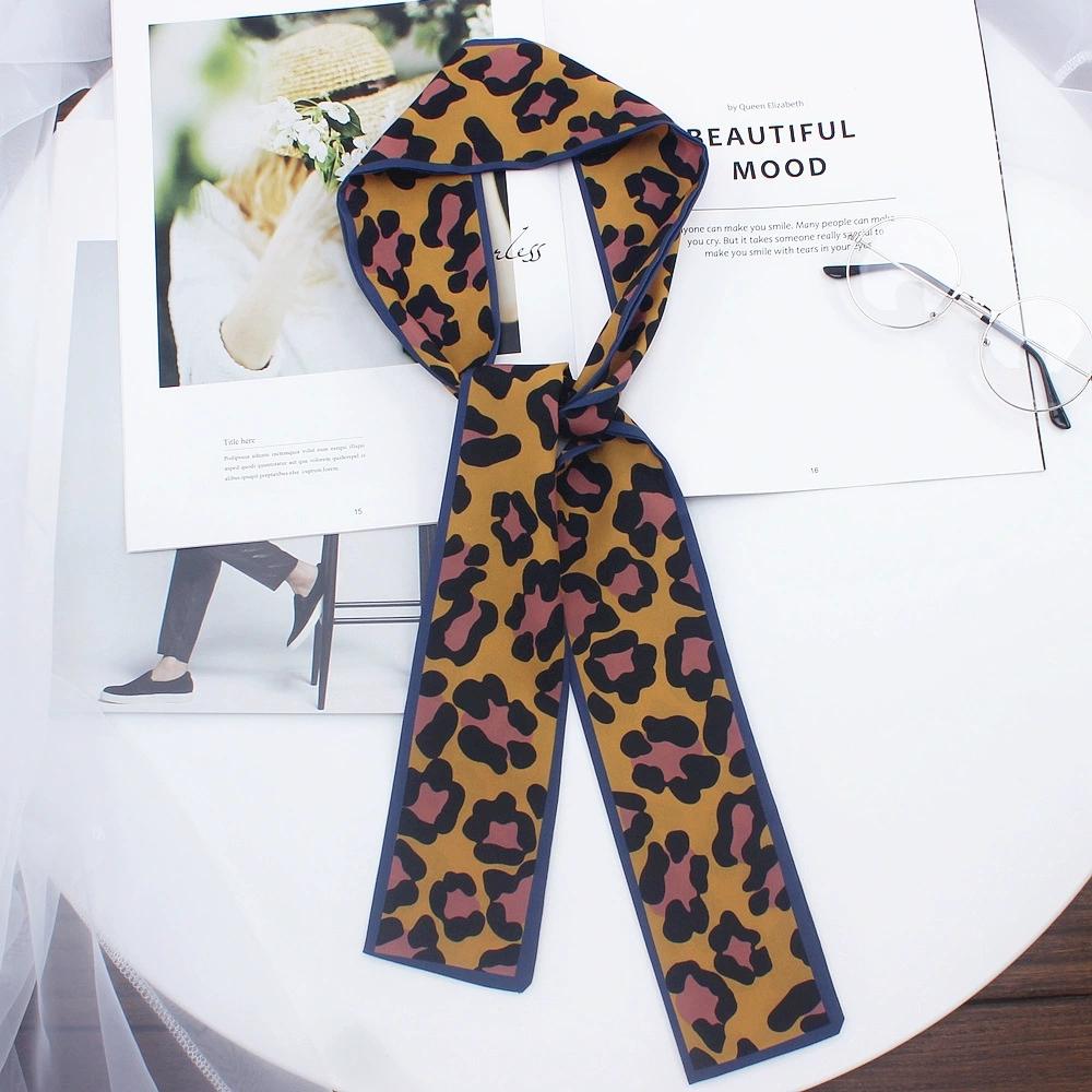 Korean Leopard Printed Skinny Scarf Women Soft Double Sided Neckerchief Hairband Lady Headband Bagscarf Female Neck Tie