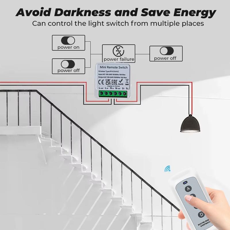 Bezprzewodowy przełącznik światła RF 433MHz 16A przekaźnik wyłącznik ze 4-przyciskowym pilotem Smart Home do lampy LED automatyzacja bramy garażowej