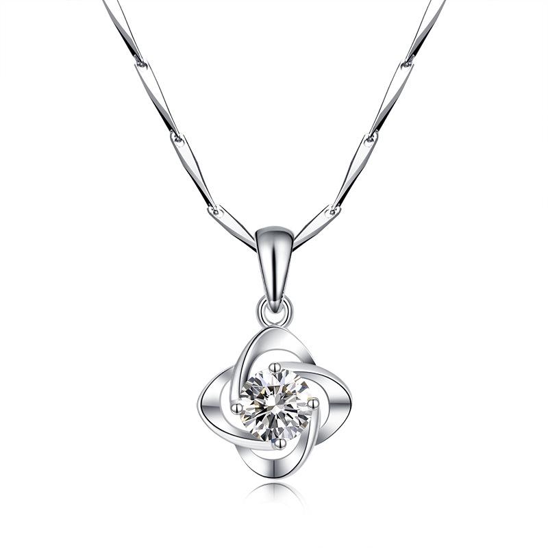 Necklace Women'S Collarbone Chain Silver Jewelry Four Leaf Clover Jewelry Pendant For Girlfriend And Wife Birthday Gift