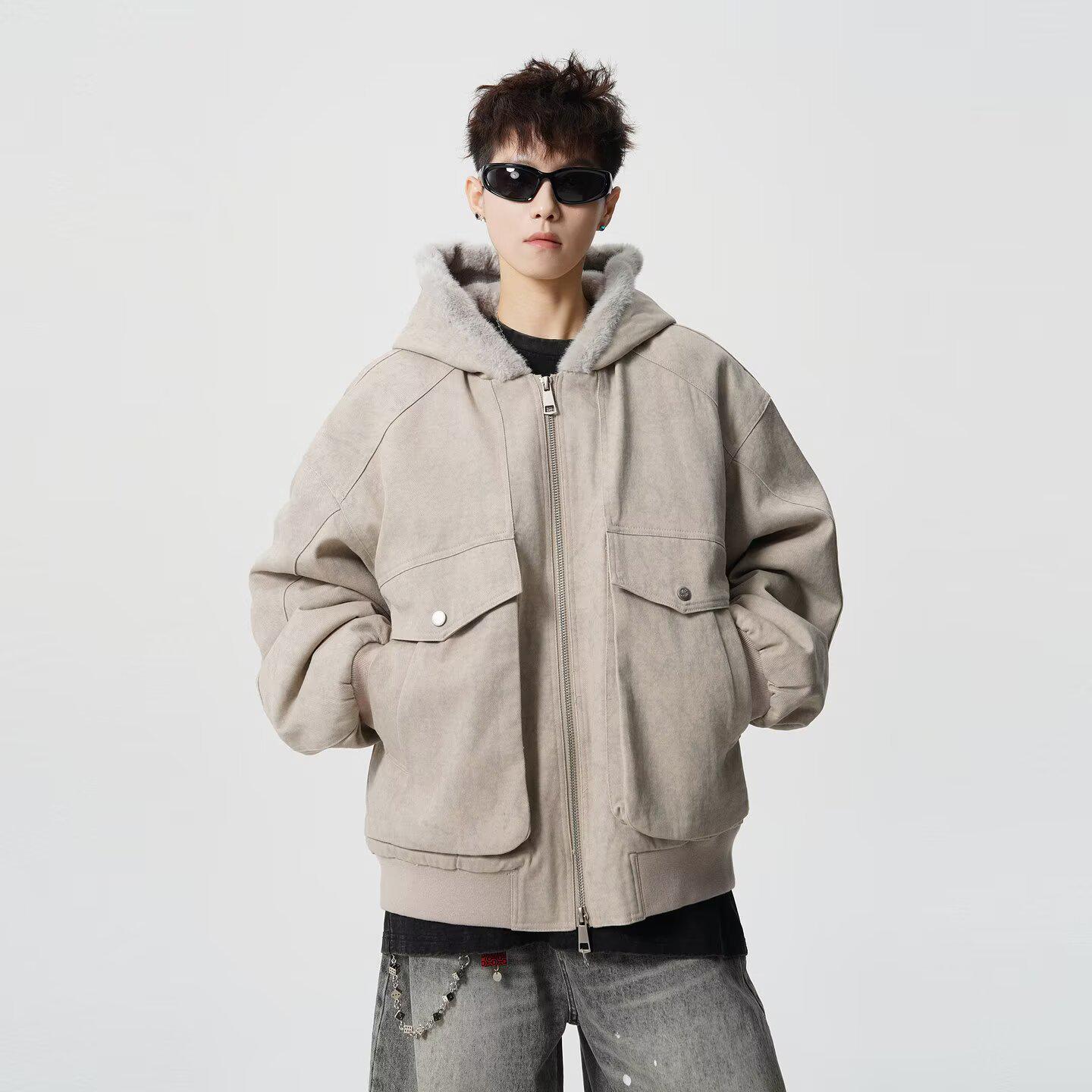 Men s Khaki Retro Cotton Padded Hooded Jacket - Warm, Loose-Fit Winter Coat 2X-Large хаки