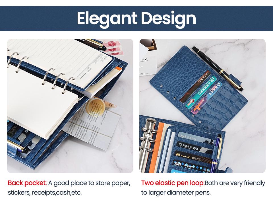 Portable Crocodile Pattern Leather Notebook with Card & Cash Slots