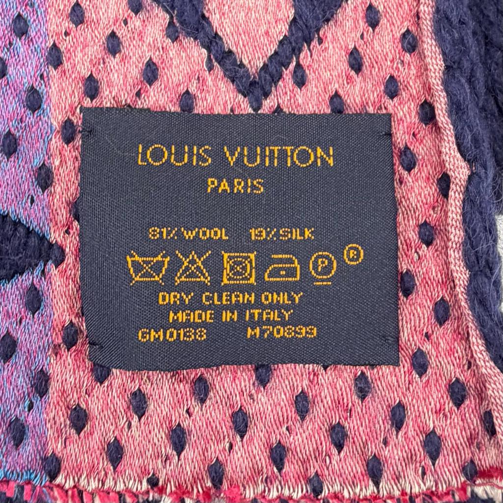Great LOUIS VUITTON Scarf Escalp Logo Mania Navy Wool Women M70899 Used