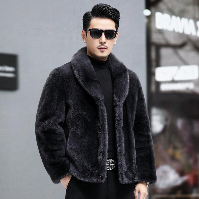 

Меховая шуба мужская из овчины с отворотом средней длины, двусторонняя, из овечьей шерсти, зима 5XL