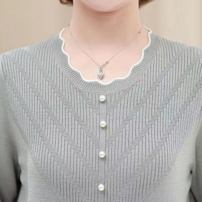 Nouveau Style 2025 Haut Tricot à Manches Longues pour Femmes d'Âge Moyen - Printemps/Automne