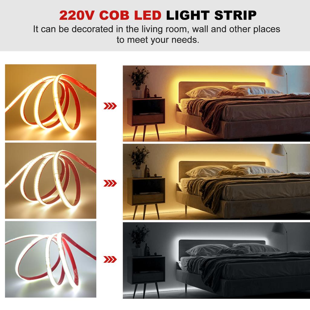 Striscia LED COB AC 220V 240 LED/M IP65 Impermeabile 3000K 4000K 6000K Corda Flessibile Luce LED 10CM Tagliabile Autoadesiva Nastro a Diodi