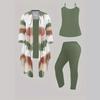 Plus Size Women's Printed Top & Solid Vest with Elastic Waist Pants Set