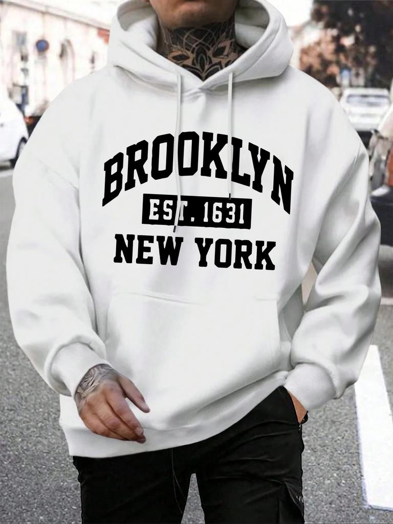 Men's Autumn and Winter Casual Fashion Trend Beooklyn Est 1631 New York Print Hoodie