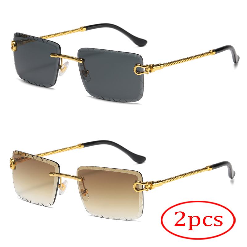2pcs Retro Metal Twisted Legs Summer Colorful Street Sunglasses Borderless Hollow Square Edge Sunglasses