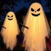 Reusable Festival Holiday Decor Halloween Lighted Hanging Ghost with Broom Decor, Flying Broomstick Ornaments Remote Multi Mode Lighting Control