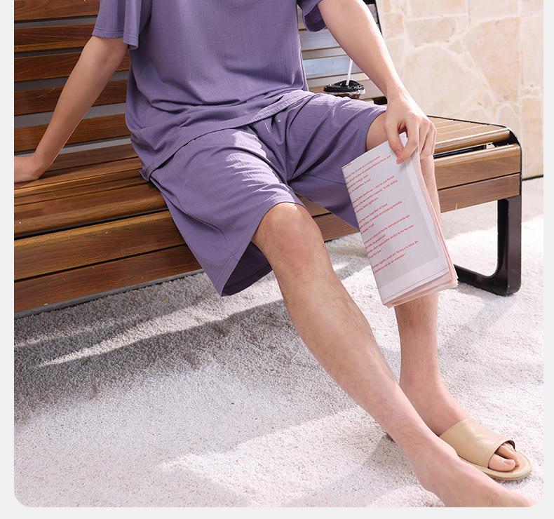 Xuan Liang Men's Sleepwear Summer Thin Modal Cotton Short Sleeved Shorts Casual Outerwear Cool Home Clothing Set