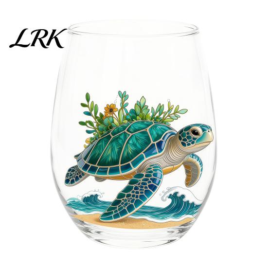 Küstendesign Tumbler Handgefertigter Glasbecher, Einzigartiger Aufdruck mit Meerestier-Motiv für Eiskaffee Cocktails Bar Tumbler, Dekorative Glasware Nautisch