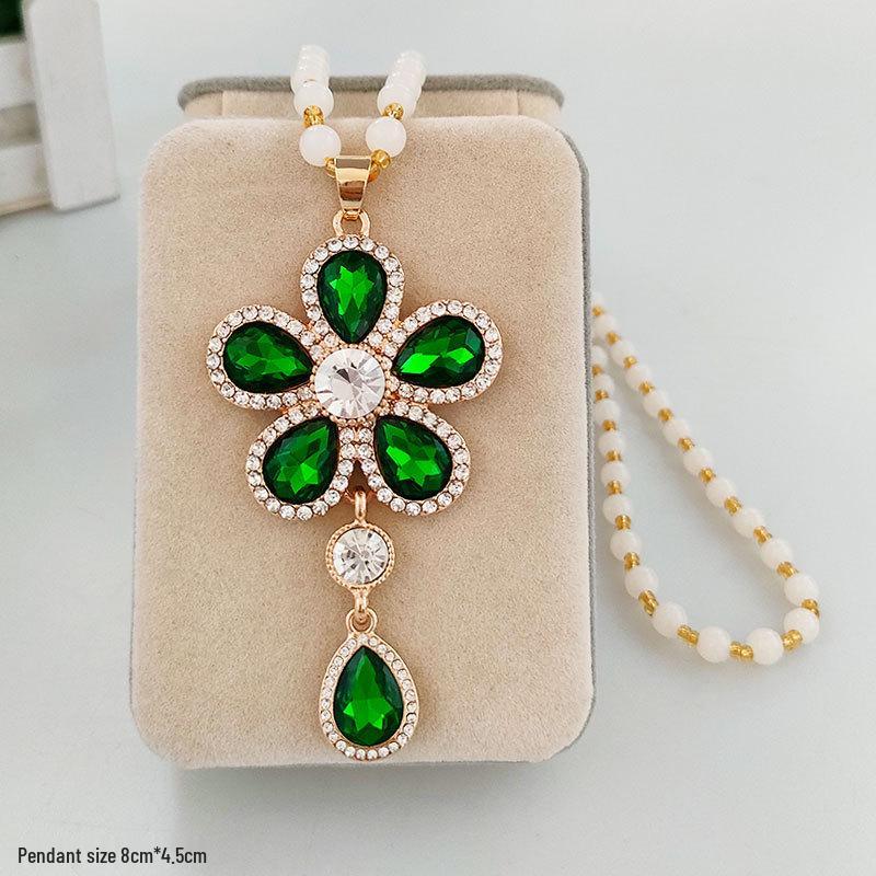 Damen Lange Blumen-Anhänger-Halskette - Elegante Wassertropfen-Pulloverkette für Herbst/Winter