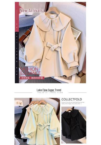 Women's French-Style Doll Collar Windbreaker: Waist-Cinched Wool Padded Coat for Late Autumn & Early Winter 2026.