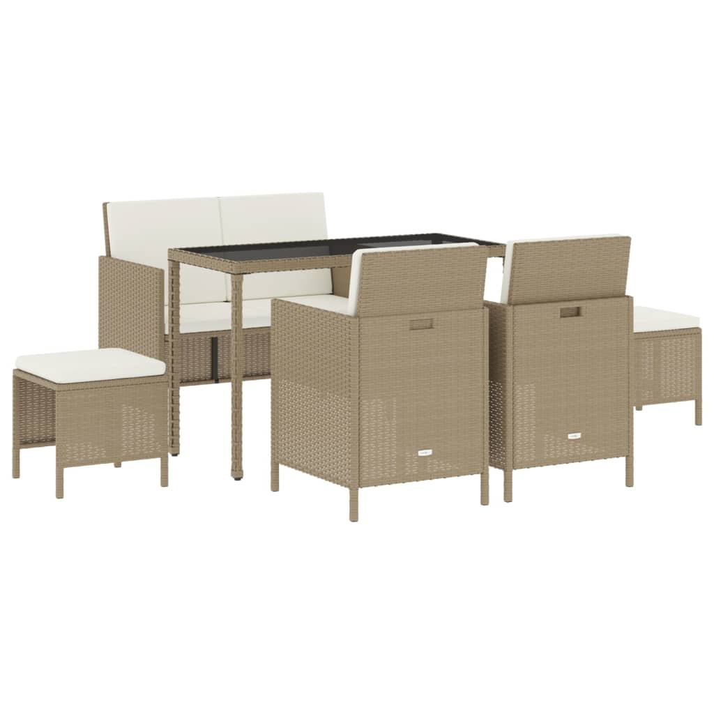 Vidaxl 6-Cz. Garden Furniture Set With Cushions, Beige, Poly Rattan