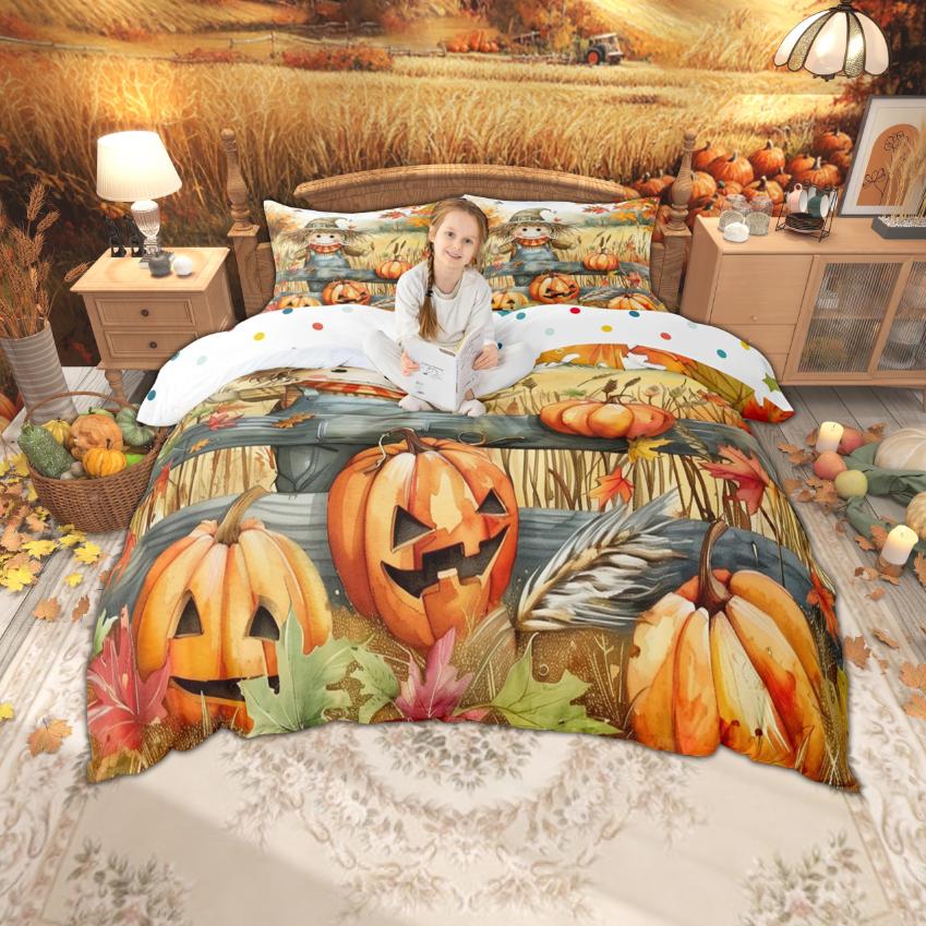 Homewish Autumn Gnome Duvet Cover Set For Kids Thanksgiving Day Gifts Bedding Set Watercolor Pumpkin Bed Set Room Decor