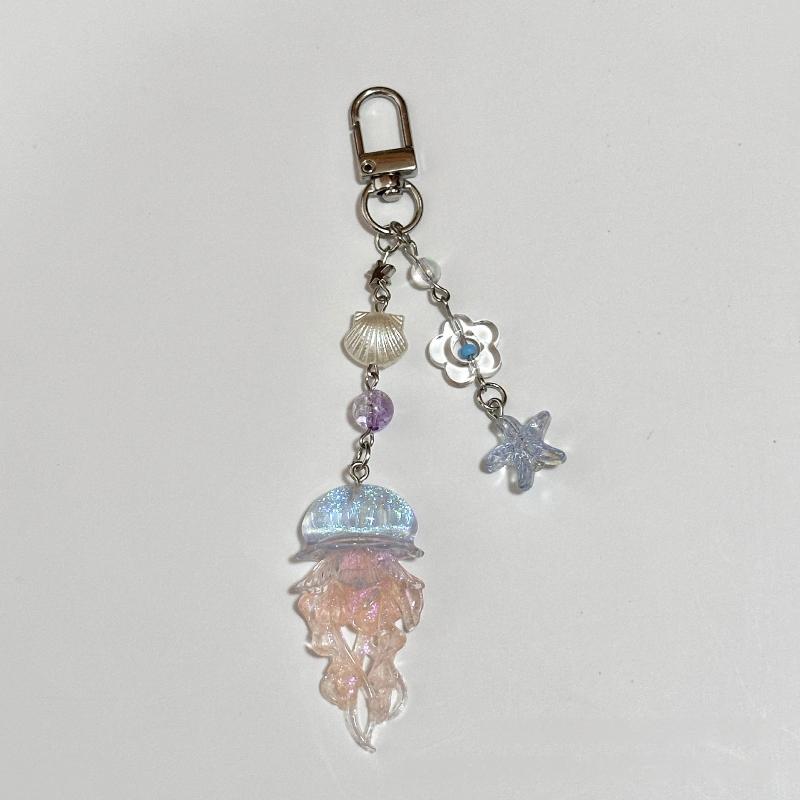 Creative Jelly Color Jellyfish Star Keychain Y2K Beaded Pendant Phone Chain Car Keyring Bag Hanging Decoration Ornament Gifts