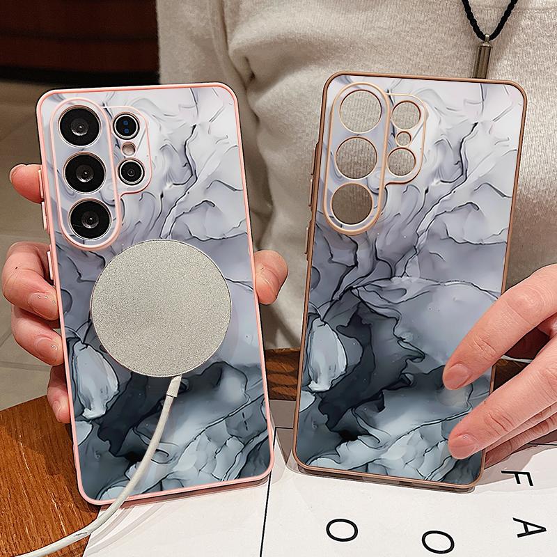 Magnetic Phone Case For Samsung Galaxy S25 S26 Ultra Edge S24 S23 FE A17 A56 A37 A16 A35 A55 A15 A36 A54 5G Marble Pattern Cover