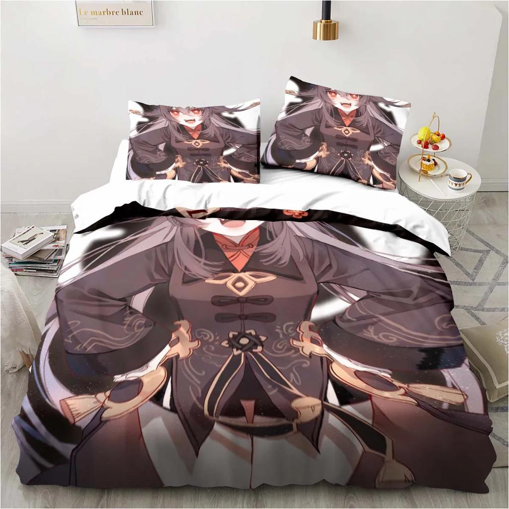 Cartoon Anime Genshin Impact Game Bedding Set For Bedroom Bedspreads For Bed Linen Comefortable Duvet Cover Quilt And Pillowcase