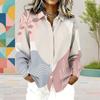Women Plus Size Collared Long Sleeve Abstract Leaf Printed Button Front Shirt