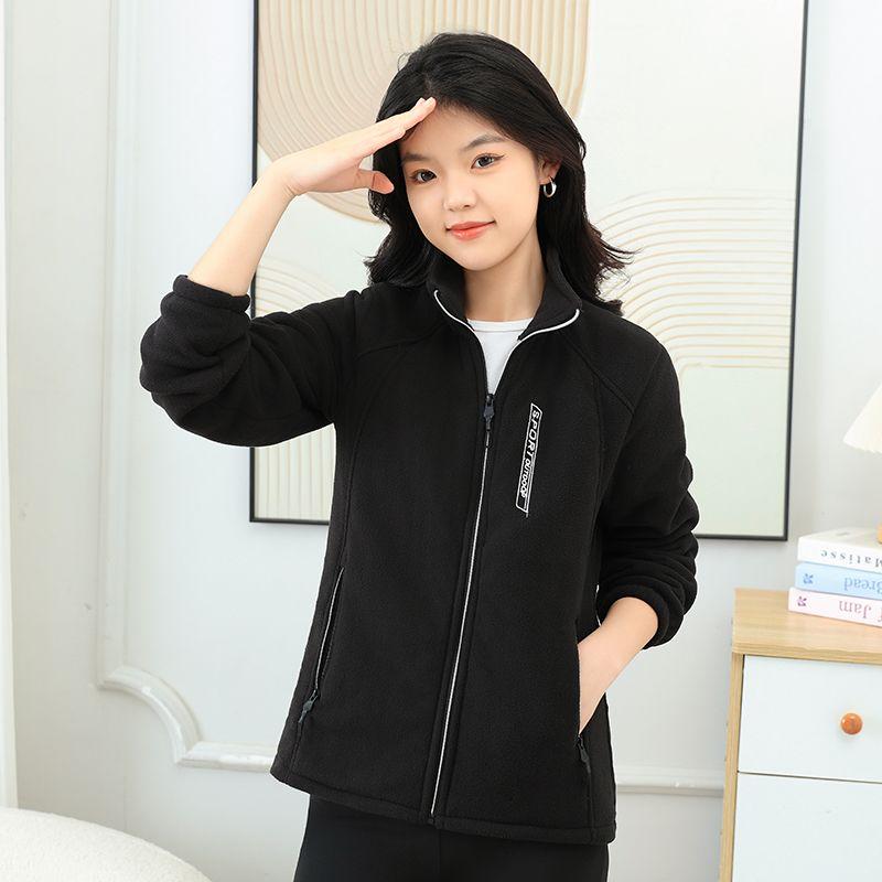 Autumn and Winter Polar Fleece Jacket Women's Casual Stand-up Collar Fleece Thickened Cardigan Sports Outdoor Warm Sweater