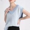 Women Fashion Oversized Houndstooth Plaid Knitted Vest Sweater Vintage Sleeveless Side Vents Female Waistcoat Chic Tops