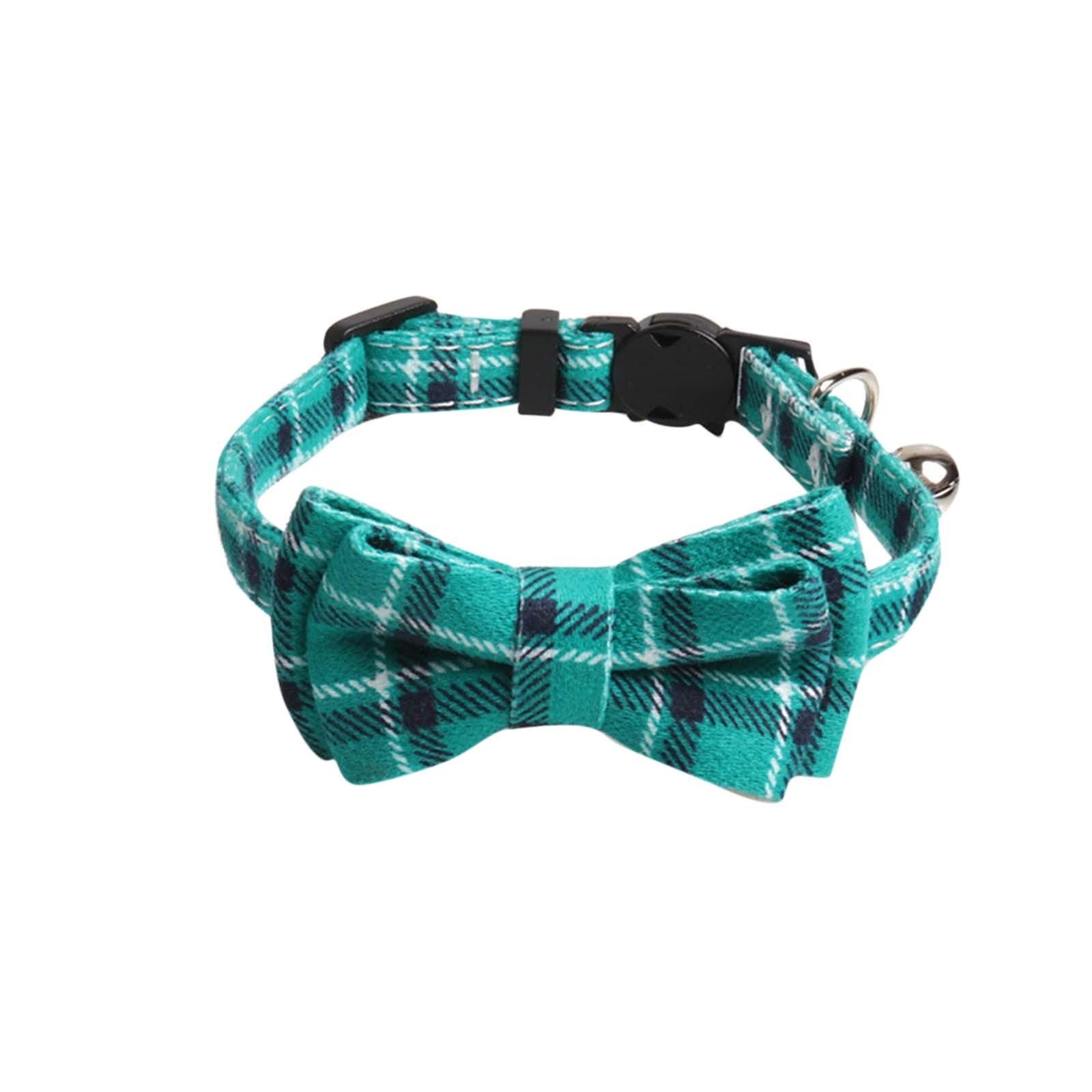 

Collar With Cute Bow Tie And Bell For Cats Adjustable Safety Plaid Collar Pet Supplies One Size циан