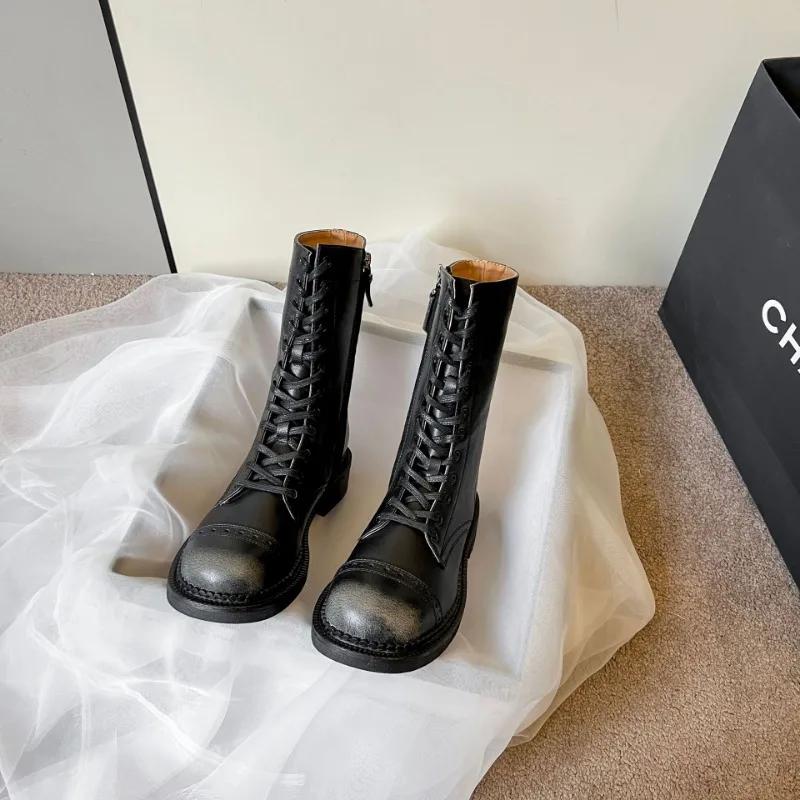 Luxury Leather Platform Women's Boots Designer British Style Autumn Winter Shoes for Women Fashion Casual Ankle Boots Ladies