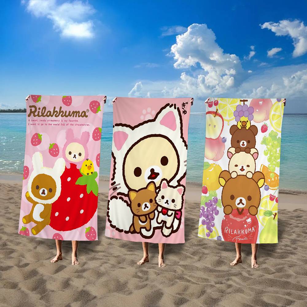 Cute Rilakkuma Bear Microfiber Printed Beach Towel Mountain Climbing Yoga Beach Swimming Running Absorbent Soft Towel