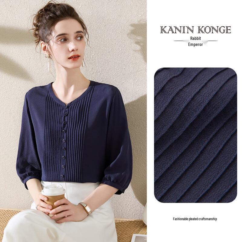 TUHUANG Women s 100% Mulberry Silk Round Neck Blouse L