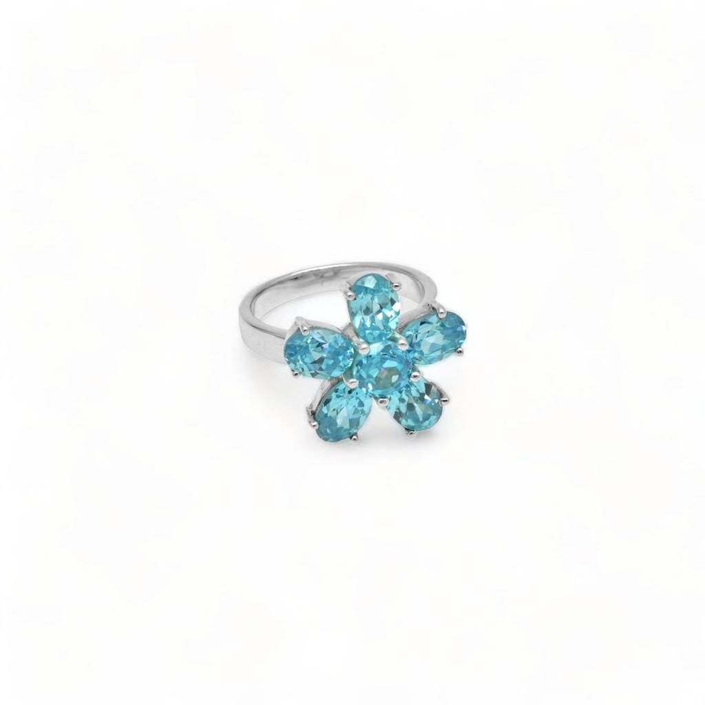Swiss Blue Topaz Flower Ring: Sterling Silver Gemstone
