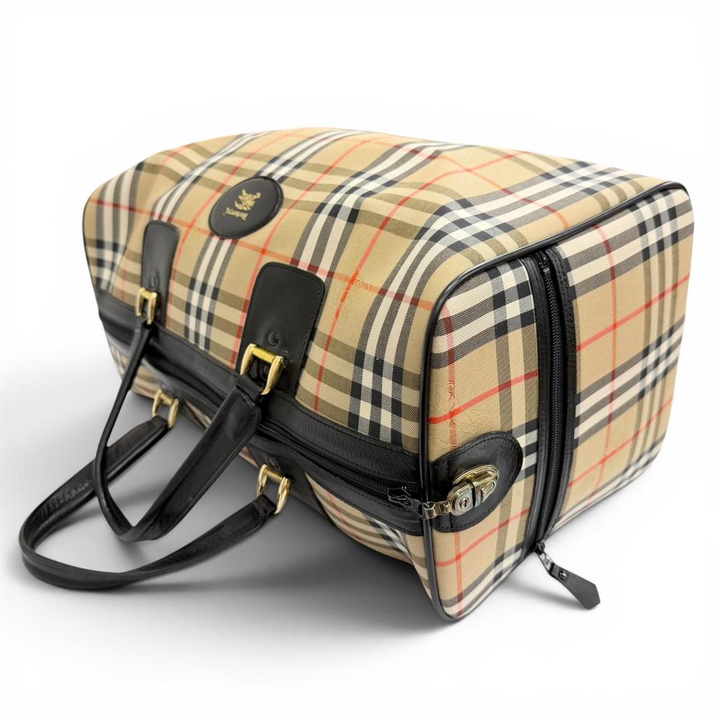 Excellent Burberrys Boston bag Shadow Horse Nova Check Pattern Leather Used