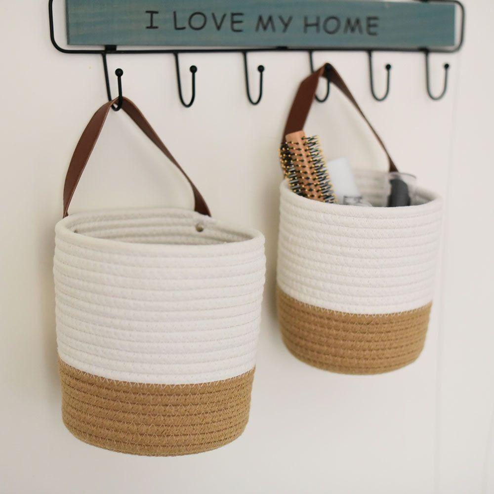 Cotton Rope Woven Jute Cotton Flower Basket Wall Hanging Wicker Plant Flower Pot  Snack