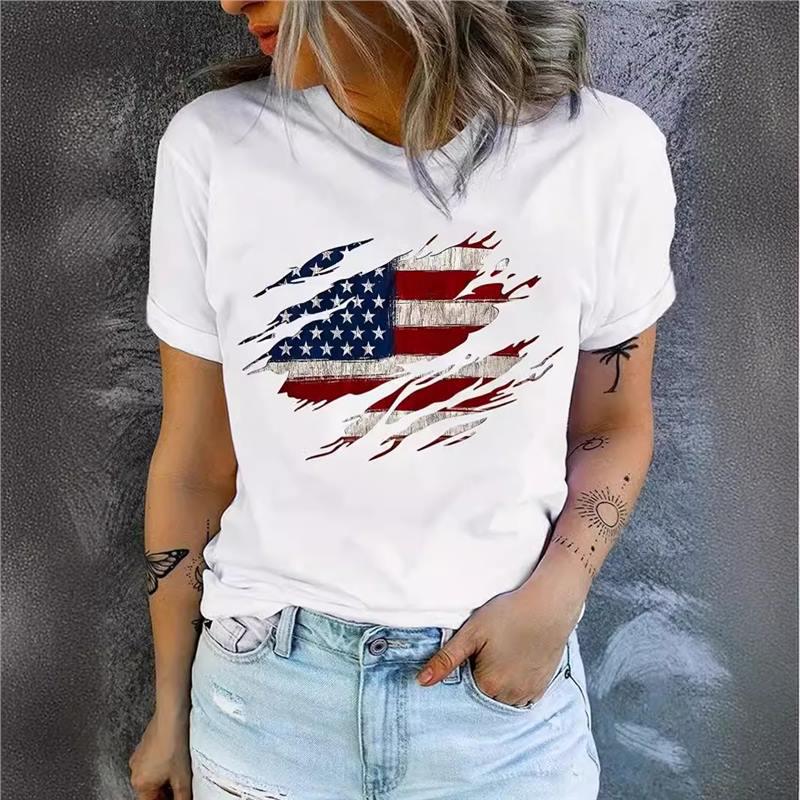 

2024 Women s Short Sleeve Independence Day Print Top Medium