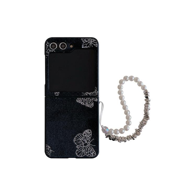 Applicable to Samsung ZFlip5 mobile phone case bronzing butterfly bracelet zflip4 folding screen flannel protective case
