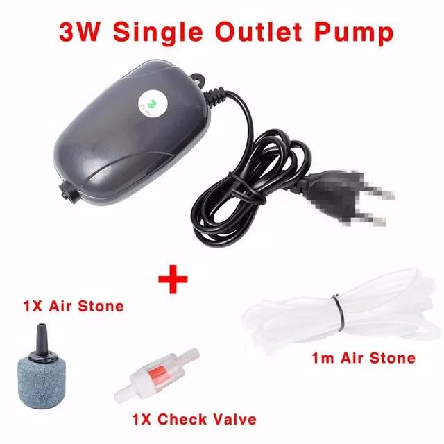 220V 3W 5W Aquarium Air Pump Fish Tank Mini Compressor Single Double Outlet with Check Valve Tube Aquatic Accessories