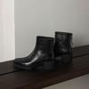 Krazing Pot Cow Skin Winter Round Toe Chunky Heels Motorcycle Boots Size 43 Zipper Women Platform Ankle Boots