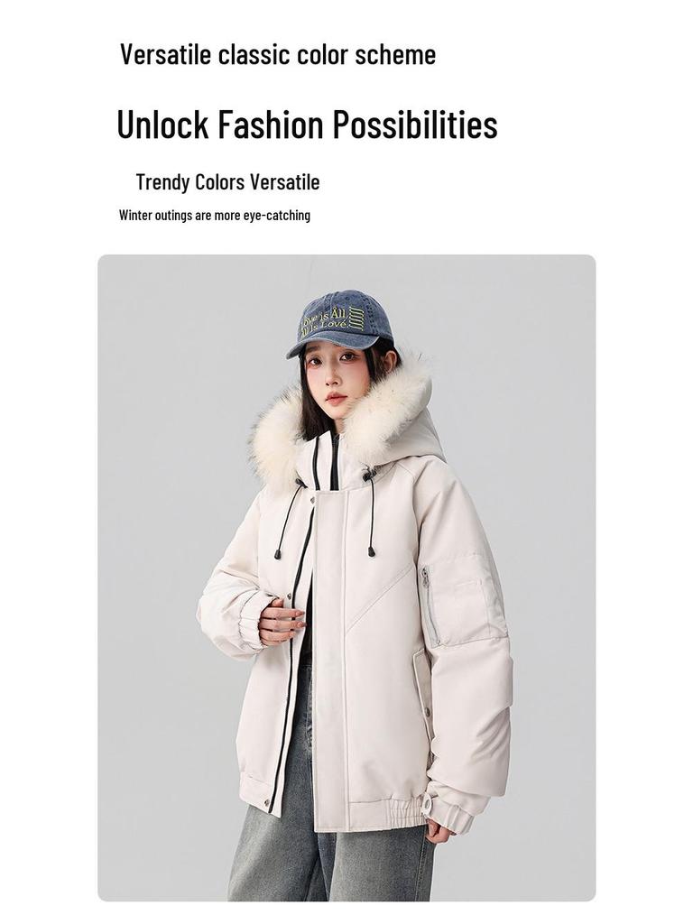 Unisex High-End Winter Trench Coat with Fur Collar, Casual Trendy Thickened Down Jacket